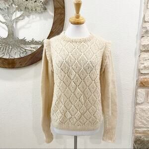 Vintage Swaledale Woolens Knit Ruffle Wool Sweater Ivory
